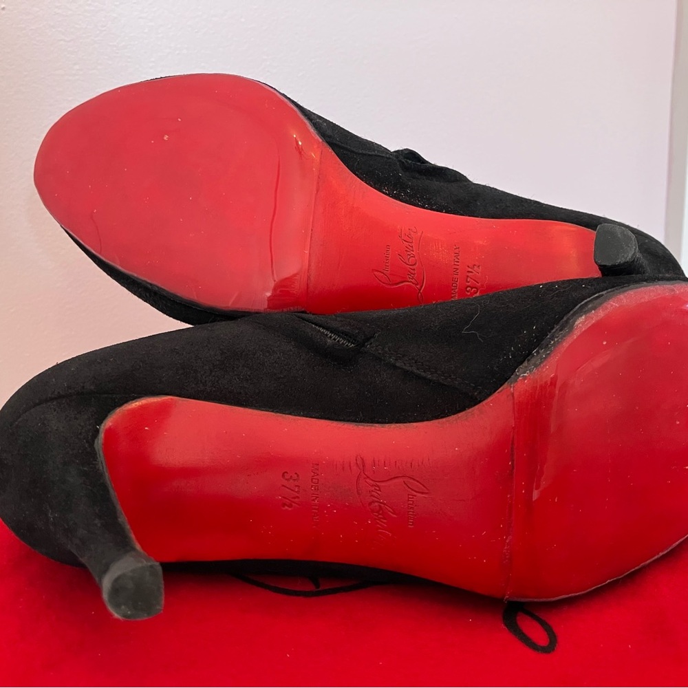 👠 37 1/2 Christian Louboutin Black Suede Ankle Boots with Iconic Red Sole 85 mm - Picture 8 of 13